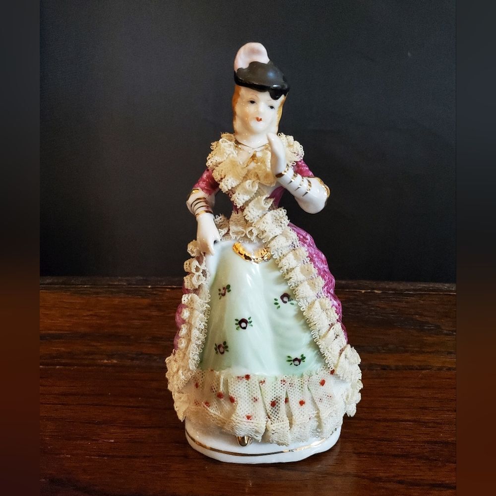 Ruffled Lace Petticoat Porcelain Ceramic Victorian Lady Figurine